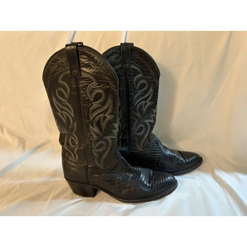 Dan Post Cowboy Boots Black Leather Men’s 9 Boho Festival Cowgirl Western